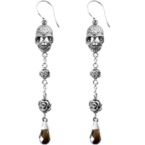image:imageSkull and Rose Earrings Design with Smoked Quartz Teardrop