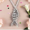 image:imageControse SilverToned Stainless Steel Fish Bones Necklace with Pendant 17  19 Adjustable Chain