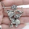 image:imageControse Skull and Rose Necklace with Clear Crystals Gothic Love Pendant Til Death Do Us Part Jewelry for Women