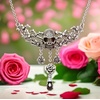 image:imageControse Stainless Steel Skull and Roses Necklace 15  17 AdjustableAntique SilverToned