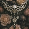 image:imageControse Stainless Steel Skull and Roses Necklace 15  17 AdjustableSilverToned