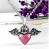 image:imageControse Winged Heart Necklace Pink Heart with Wings and Crown Skull or Pig Design Stainless Steel PendantWings and Crown