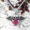 image:imageControse Winged Heart Necklace Pink Heart with Wings and Crown Skull or Pig Design Stainless Steel PendantWings and Skull