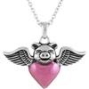 image:imageControse Winged Heart Necklace Pink Heart with Wings and Crown Skull or Pig Design Stainless Steel PendantWings and Pig