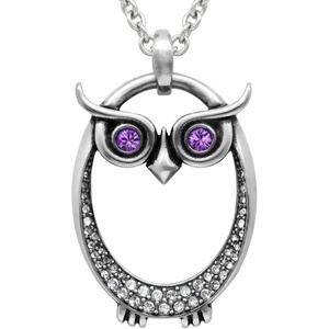 image:imageControse Owl Birthstone Necklace  Stainless Steel Pendant with Crystals and 27 Chain02February  Purple