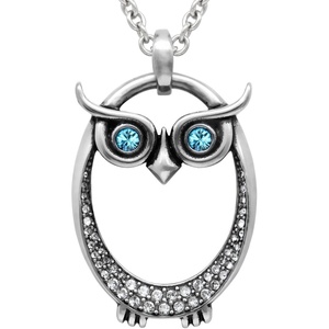image:imageControse Owl Birthstone Necklace  Stainless Steel Pendant with Crystals and 27 Chain03March  Blue