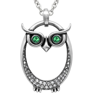 image:imageControse Owl Birthstone Necklace  Stainless Steel Pendant with Crystals and 27 Chain05May  Green