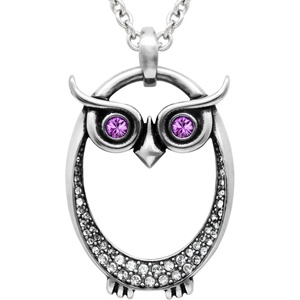 image:imageControse Owl Birthstone Necklace  Stainless Steel Pendant with Crystals and 27 Chain06June  Light Purple