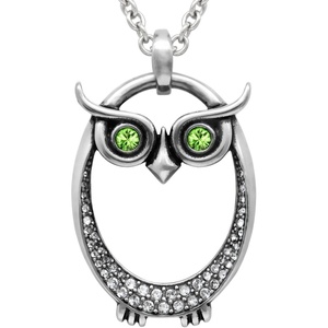 image:imageControse Owl Birthstone Necklace  Stainless Steel Pendant with Crystals and 27 Chain08August  Light Green