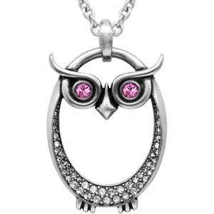 image:imageControse Owl Birthstone Necklace  Stainless Steel Pendant with Crystals and 27 Chain10October  Pink