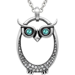 image:imageControse Owl Birthstone Necklace  Stainless Steel Pendant with Crystals and 27 Chain12December  Greenish Blue