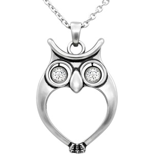 image:imageControse Owl Necklace Watchful Owl Bird Pendant Adorned with Clear Crystals