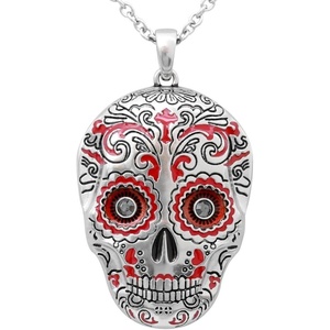 image:imageControse Red Sugar Skull Necklace with two Jet Hematite Crystals  Muerte Roja