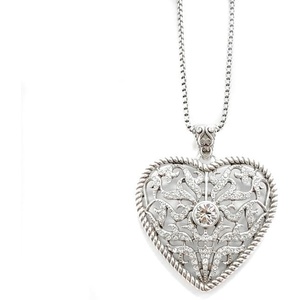 image:imageControse SilverPlated Hollow Filigree Heart Necklace with Clear Crystals