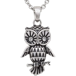 image:imageControse SilverToned Stainless Steel Sparkly Crystal Eyed Owl Necklace