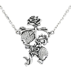 image:imageControse Skull and Rose Necklace with Clear Crystals Gothic Love Pendant Til Death Do Us Part Jewelry for Women