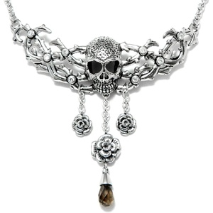 image:imageControse Stainless Steel Skull and Roses Necklace 15  17 AdjustableAntique SilverToned