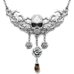 image:imageControse Stainless Steel Skull and Roses Necklace 15  17 AdjustableSilverToned