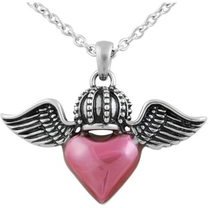 image:imageControse Winged Heart Necklace Pink Heart with Wings and Crown Skull or Pig Design Stainless Steel PendantWings and Crown