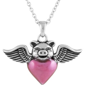 image:imageControse Winged Heart Necklace Pink Heart with Wings and Crown Skull or Pig Design Stainless Steel PendantWings and Pig