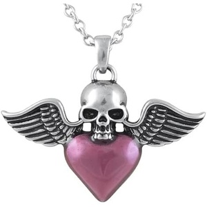 image:imageControse Winged Heart Necklace Pink Heart with Wings and Crown Skull or Pig Design Stainless Steel PendantWings and Skull