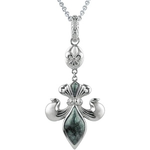 image:imageControse Womens SilverToned Stainless Steel FleurDeLis  Green Marble Lily Necklace