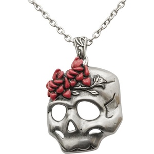 image:imageControse Womens SilverToned Stainless Steel Flower Skull Necklace 18  20 Adjustable Chain