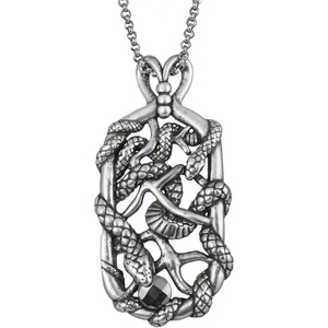 image:imageControse WomensMens Antiique SilverToned Stainless Steel Draco  Two Snake Tag Necklace