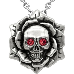 image:imageSkull Rose Birthstone Necklace With Crystal 17  19 Adjustable Chain01January  Darker Red