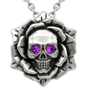image:imageSkull Rose Birthstone Necklace With Crystal 17  19 Adjustable Chain02February  Purple