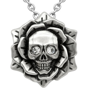 image:imageSkull Rose Birthstone Necklace With Crystal 17  19 Adjustable Chain04April  Clear