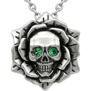 image:imageSkull Rose Birthstone Necklace With Crystal 17  19 Adjustable Chain05May  Green