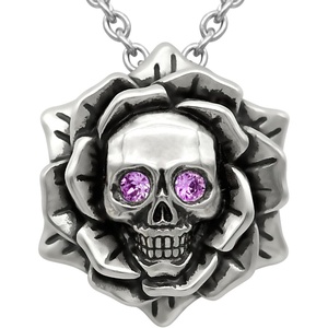 image:imageSkull Rose Birthstone Necklace With Crystal 17  19 Adjustable Chain06June  Light Purple