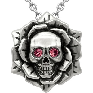 image:imageSkull Rose Birthstone Necklace With Crystal 17  19 Adjustable Chain07July  Red