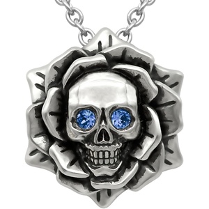 image:imageSkull Rose Birthstone Necklace With Crystal 17  19 Adjustable Chain09September  Blue