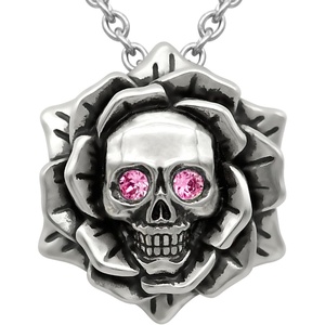 image:imageSkull Rose Birthstone Necklace With Crystal 17  19 Adjustable Chain10October  Pink