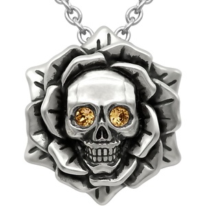 image:imageSkull Rose Birthstone Necklace With Crystal 17  19 Adjustable Chain11November  Yellow