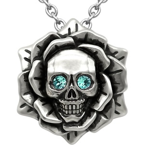 image:imageSkull Rose Birthstone Necklace With Crystal 17  19 Adjustable Chain12December  Greenish Blue